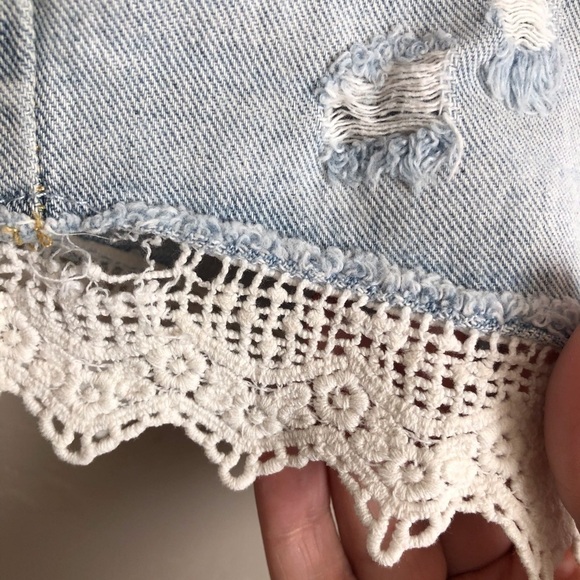 Free People Distressed Crochet Denim Shorts - Picture 13 of 13